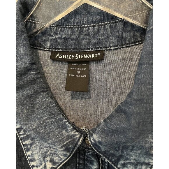 Prairie Style Jean Chambray Denim/Lace Hem Collar Dress Womens 16 Cottage Core - Picture 5 of 11